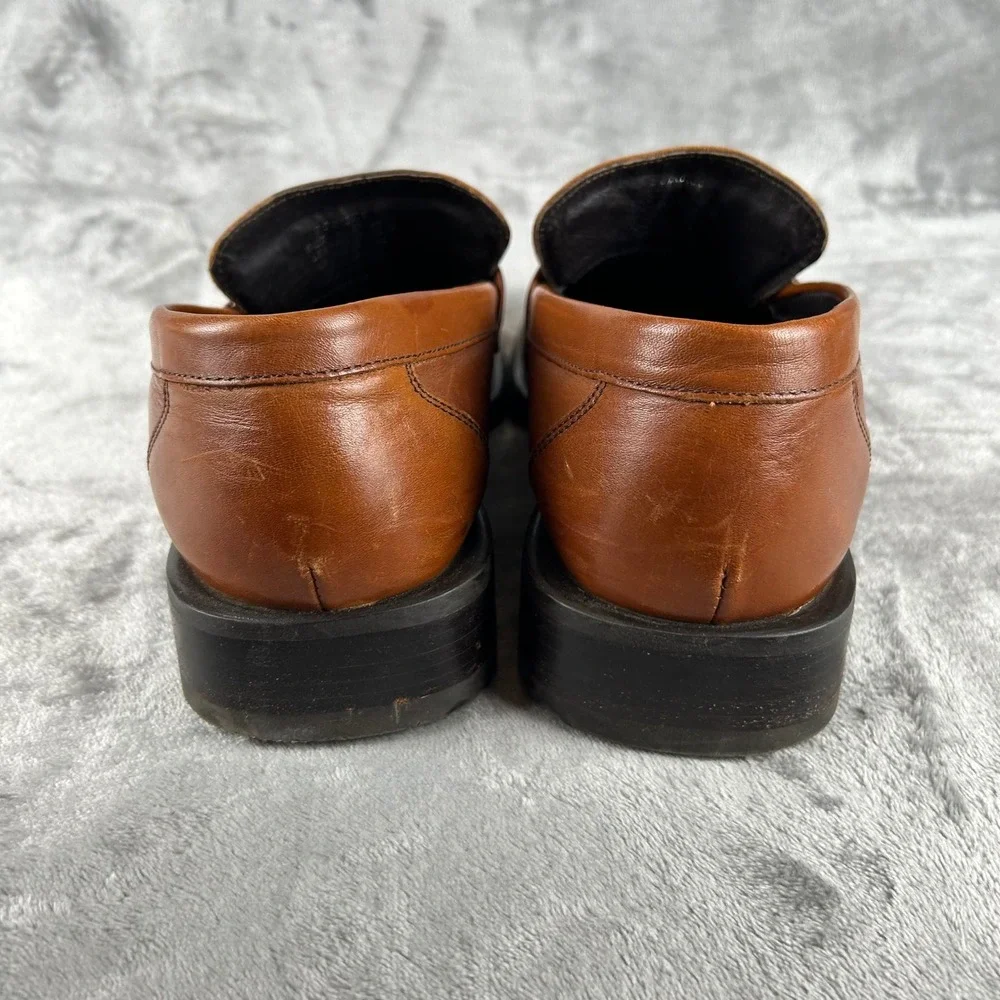 Kenneth Cole New York Mens Leather Loafers Cognac Brown Square Toe Size 11